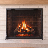 Straight-on view of the Bar Iron fireplace screen by Stoll Industries — AI-assisted visualization