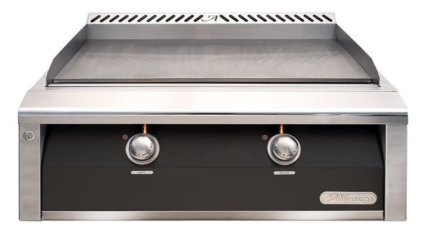 Alfresco 30-Inch Built-In Propane Griddle — Jet Black Matte — manufacturer front view