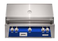 Alfresco ALXE 36-Inch Built-In Natural Gas Grill — Ultramarine Blue Gloss — manufacturer front view