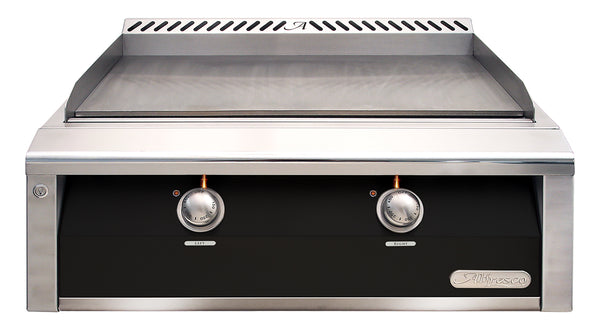 Alfresco 30-Inch Built-In Natural Gas Griddle — Jet Black Gloss — manufacturer front view