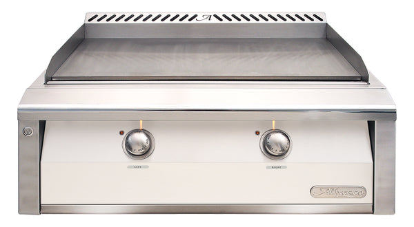 Alfresco 30-Inch Built-In Propane Griddle — Signal White Matte — manufacturer front view