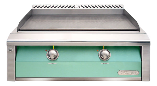 Alfresco 30-Inch Built-In Natural Gas Griddle — Light Green Gloss — manufacturer front view