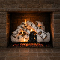 21" Aspen Timbers Vented Gas Log Set | Hargrove — lit with warm flame