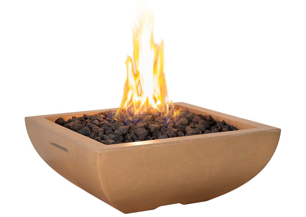 30″ Bordeaux Petite Square Fire Bowl outdoor firebowl with glass fiber reinforced concrete and stainless steel star burner