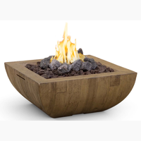 36″ Bordeaux Square reclaimed wood fire bowl with bright flames and rustic design