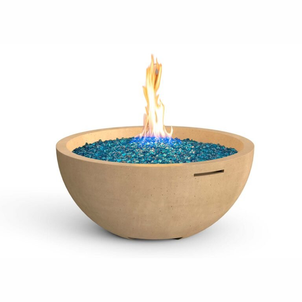 36-inch modern fire bowl with stainless steel burner and glass fiber reinforced concrete design