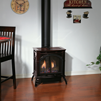 Empire Compact Cast Iron 20" direct vent gas stove in matte black with ceramic log set