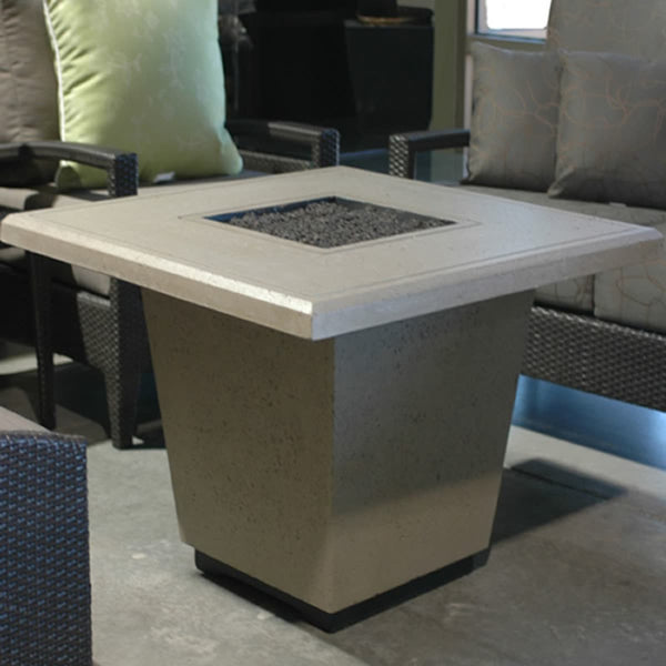 Cosmopolitan 36-inch square concrete gas fire pit table with sand finish and black fire glass