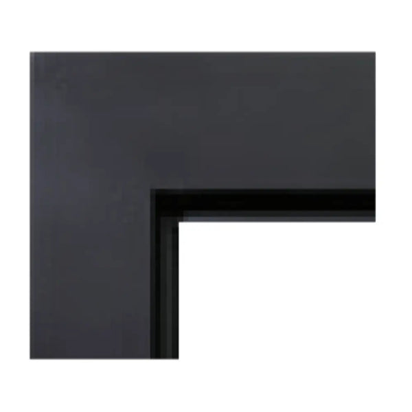 Matte black 3-sided overlap fireplace surround with 41.75x19.25 opening and 2-inch wide frame