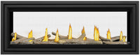 Napoleon Vector 50 See Through direct vent linear gas fireplace product shot with contemporary logs and black trim