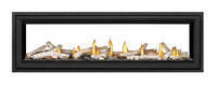 Napoleon Vector 62 See Through direct vent linear gas fireplace product shot with birch logs and topaz beads