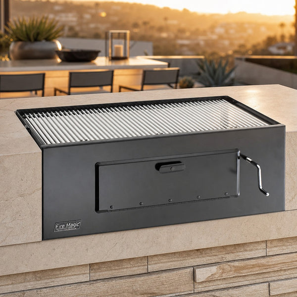 Fire Magic Lift-A-Fire 24-Inch Built-In Charcoal Grill — lifestyle