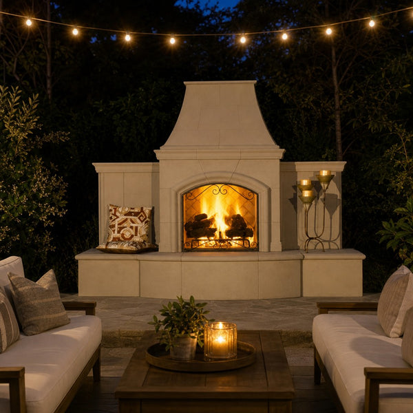American Fyre Designs Grand Phoenix 113" Vented Outdoor Gas Fireplace — lifestyle