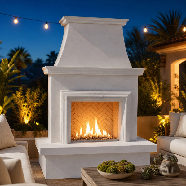 American Fyre Designs Contractor's Model with Moulding Outdoor Gas Fireplace — lifestyle