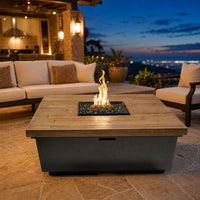 American Fyre Designs Reclaimed Wood Contempo Square 44" Gas Fire Table — lifestyle