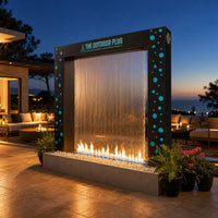 The Outdoor Plus Paradise Fall 96" LED Waterfall Feature — Metal Powder Coat with Copper Rainfall Scupper — lifestyle