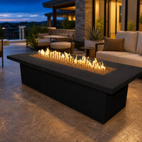 The Outdoor Plus Newport GFRC 144" Fire Table — Black | Plug & Play Electronic Ignition with Dial Timer Panel — lifestyle
