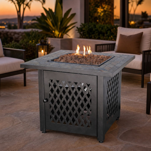 Uniflame Gas Fire Pit Table with Slate Tile Mantel - LP — lifestyle