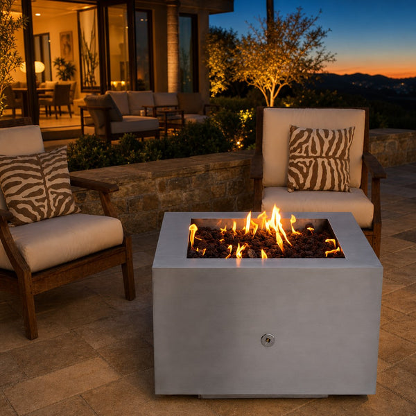 Tana Fia Stainless Steel Gas Fire Pit — lifestyle