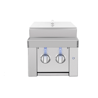 American Made Grills Estate Double Side Burner stainless steel outdoor kitchen grill with LED lighting and protective lid