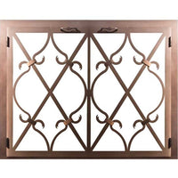Banded Scroll masonry and prefab fireplace glass doors with 2-inch frame width and custom design