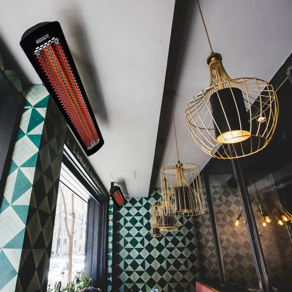 Bromic Tungsten Smart-Heat 6000W black electric patio heater with frosted infrared tubes and sleek corrosion-resistant finish