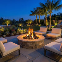 Realistic vented ceramic fire pit gas log set with dark bark finish for outdoor use