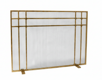 Custom Design Free Standing Fireplace Screen / Vintage Brass / Modern Feet / 63" W x 34" H