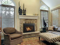 Majestic Jasper 30" Direct Vent Gas Fireplace Insert — room setting. AI-assisted visualization; shown fronts, liners, media and surroundings may be optional.