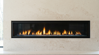 Majestic Echelon II 72" Direct Vent Linear Gas Fireplace — room setting. AI-assisted visualization; shown fronts, liners, media and surroundings may be optional.