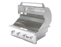 Ember by Wildfire 32-Inch Built-In Gas Grill with Infrared Sear Burner — Stainless steel open-hood view
