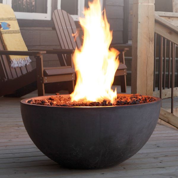 Kingsman Concrete Gas Fire Pit Bowl - Textured Black