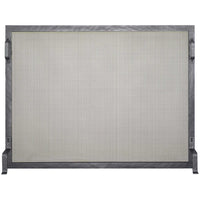 Custom free standing fireplace screen with thick solid steel frame and heavy gauge mesh in charcoal finish