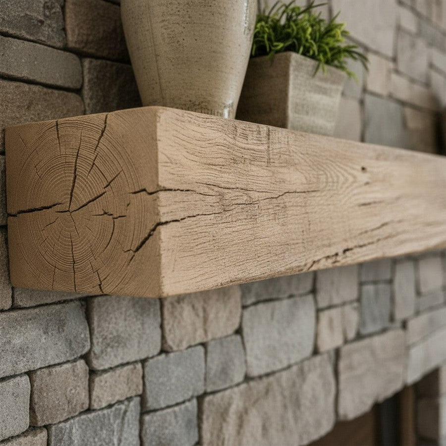 Grist Mill concrete mantel in Pale Honey