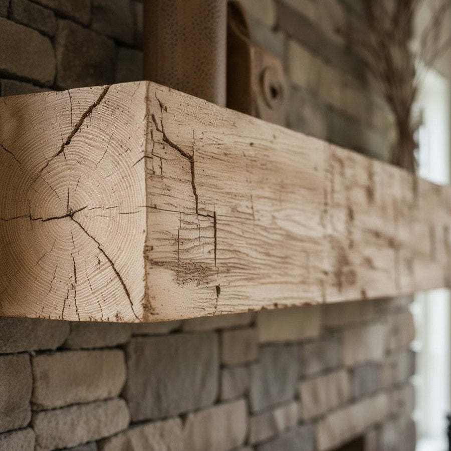 Farmhouse concrete mantel in Pale Honey