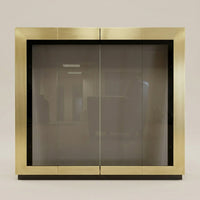 Met Fireplace Doors - Open Size 35 3/16" W x 33 3/16" H / Old World Bronze Finish / Standard Overlap 1" / 3 Sided Overlap / Cabinet Doors / Twin Gate Mesh / Clear Glass