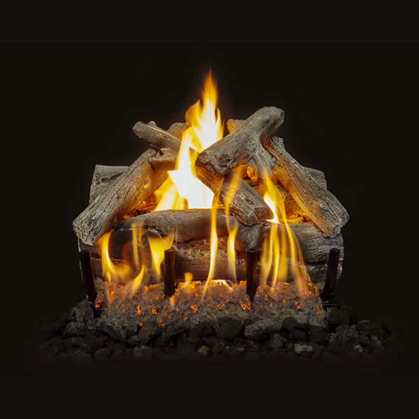 Grand Canyon Western Driftwood vented see-through gas log set with hand painted driftwood logs in fireplace