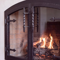 Hammered Edge fireplace glass doors — handles — Matte Black