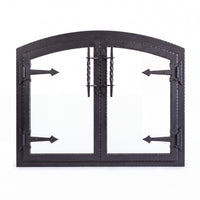 Hammered Edge fireplace glass doors — white front — Matte Black