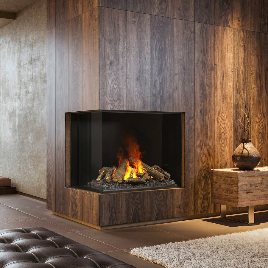 e-MatriX 32"x26" Electric Firebox – Left-Facing Two-Sided Built-In Fireplace | Water Vapor Flame, Charred Logs, Crackling Sound - FEF3226L2L
