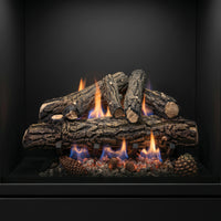 24" Country Oak Deluxe vented gas log set with realistic ceramic logs and glowing embers for indoor fireplaces