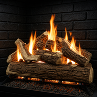 Country Oak 48 inch vented ceramic gas log set in fireplace