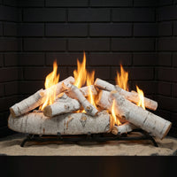 36" Sierra Birch Gas Log Set with realistic ceramic logs and glowing embers for indoor vented fireplaces