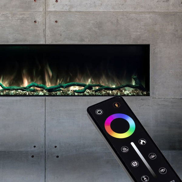Modern Flames Landscape Pro Slim 56" built-in electric fireplace with Hybrid-FX flame technology and RGB LED lighting