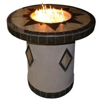 48-inch round dining gas fire table with natural stone top and stainless steel burner