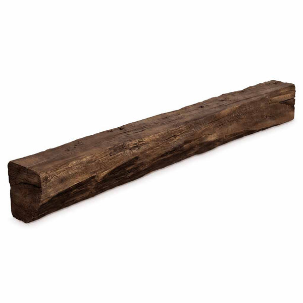 Cabin Pine mantel non-combustible concrete shelf with dark Maduro finish and authentic timber details