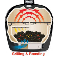 Primo Oval Junior 200 Ceramic Kamado Grill On Countertop Cypress Table With Stainless Steel Grates - ExceptionalFire