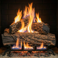 15" Country Oak Gas Log Set with realistic ceramic logs and glowing embers for single-sided fireplaces