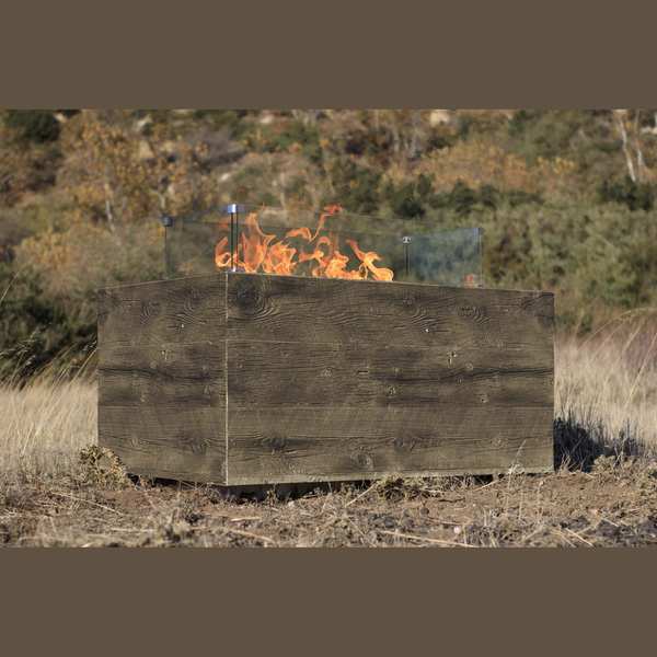 120" Rectangular Catalina Fire Pit – Wood Grain GFRC Concrete, Oak, 110V Plug & Play, Natural Gas