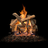 18 inch Arizona Juniper see-through outdoor gas log set with realistic weathered oak logs and stainless steel burners